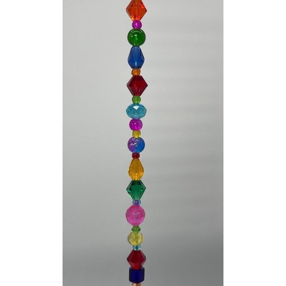 Beaded Suncatcher Bright Multicolored Pink Crystal Prism Hanging Patio Decor - Picture 4 of 9